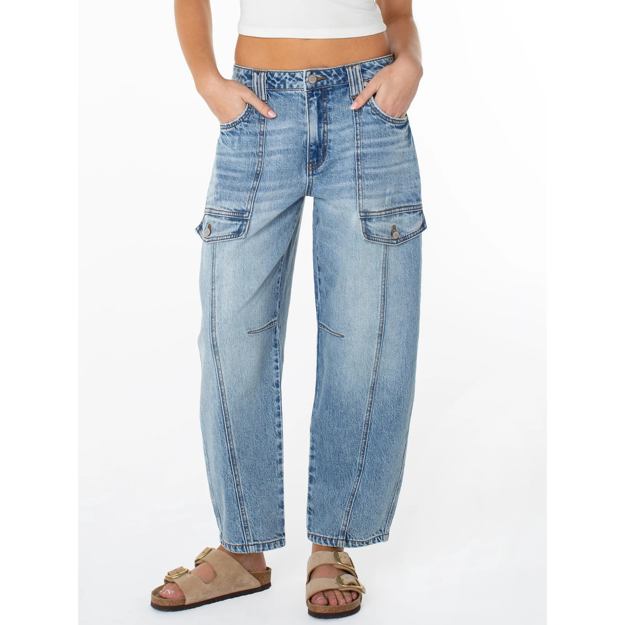 Celebrity Pink Women's Mid Rise Utility Barrel Jeans, Sizes 1-21 | Walmart (US)