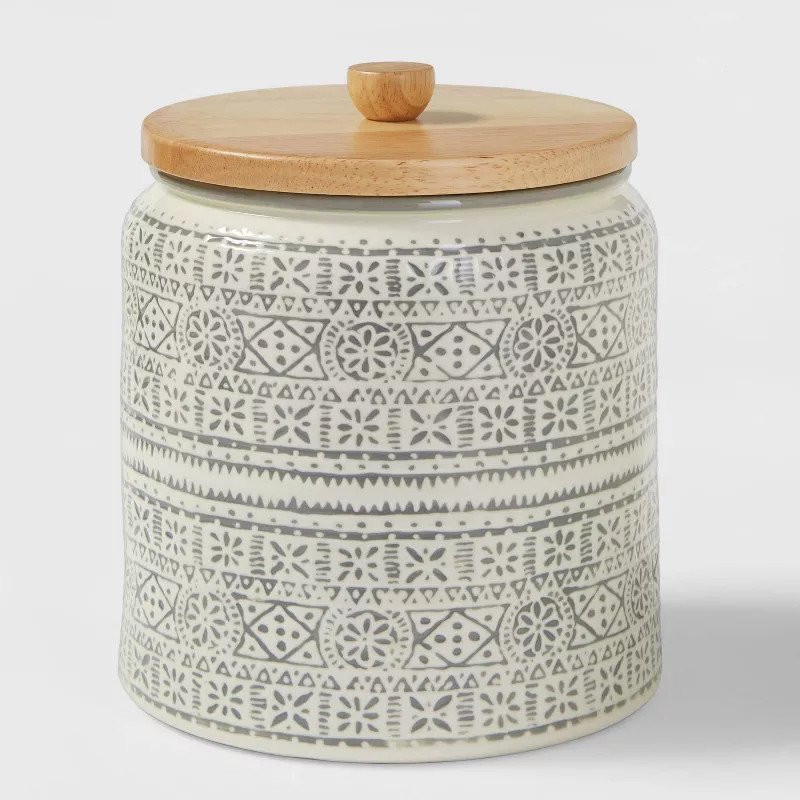 Medium Stoneware Genesis Stripe Food Storage Canister with Wood Lid White/Gray - Threshold™ | Target