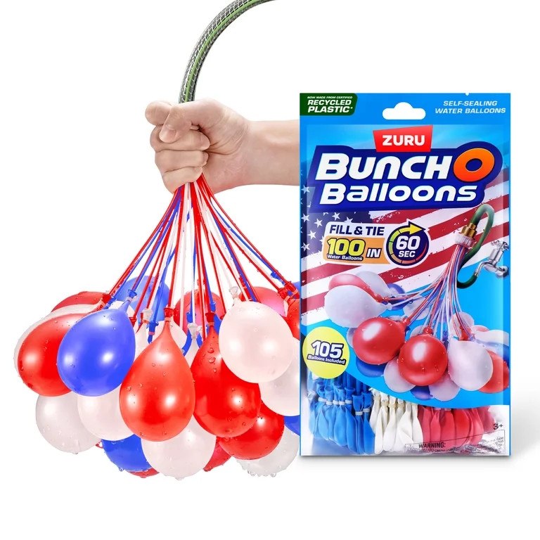 Bunch O Balloons Red, White & Blue 100+ Rapid-Filling Self-Sealing Water Balloons (3 Pack) by ZUR... | Walmart (US)