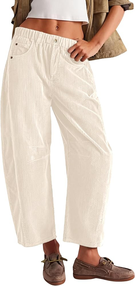 Lviefent Womens Mid Rise Cord Barrel Jeans Casual Baggy Wide Leg Corduroy Cropped Ankle Pants wit... | Amazon (US)