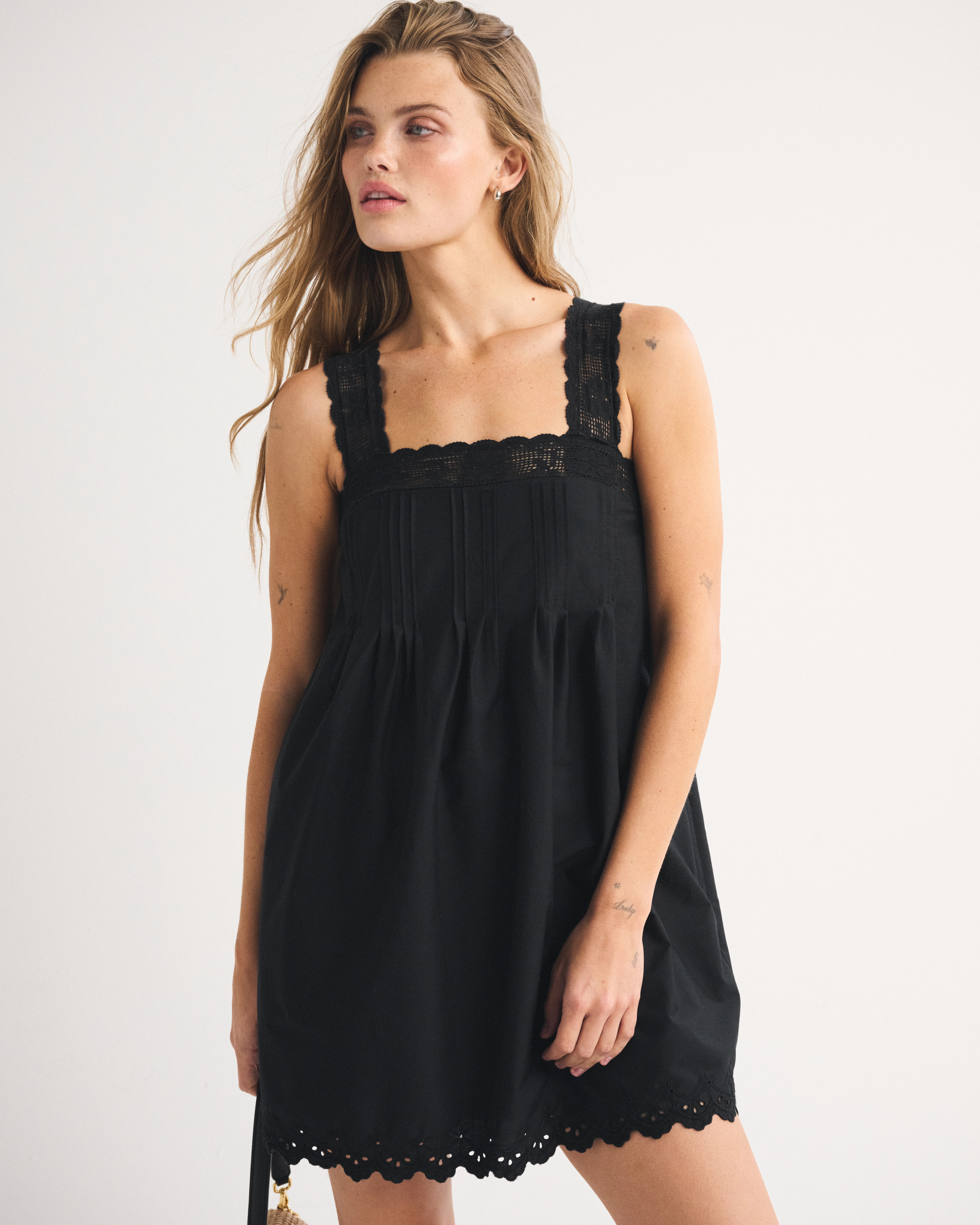 Lace-Trim Easy Mini Dress | Abercrombie & Fitch (US)
