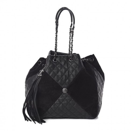 CHANEL Goatskin Suede Calfskin Quilted Patchwork Drawstring Bag Black | Fashionphile