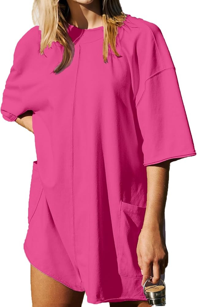 AnotherChill Womens Athletic Romper With Pockets Workout Tee Rompers Backless Oversized Onesie Ca... | Amazon (US)