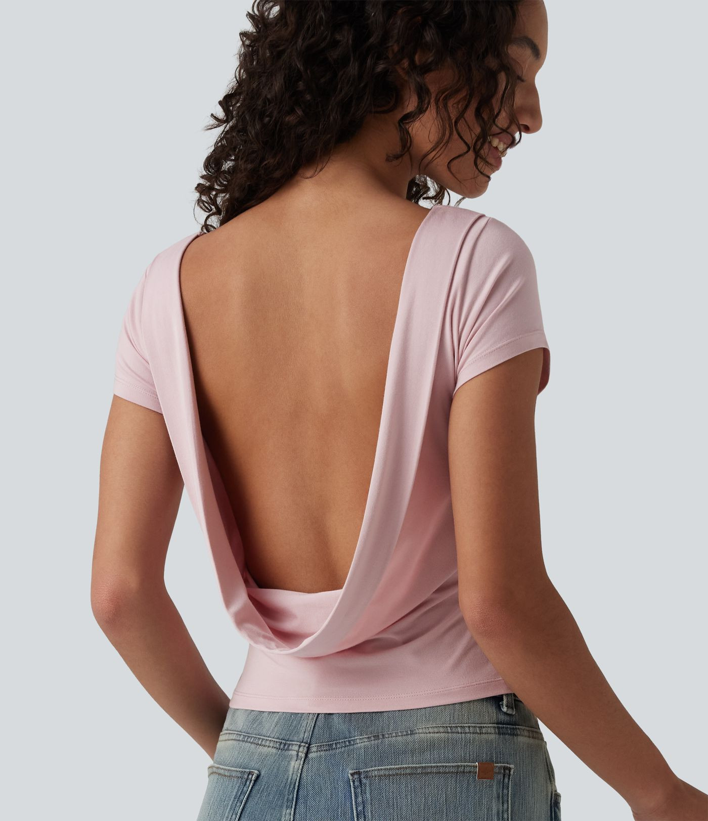 Women\u2019s Boat Neck Short Sleeve Cowl Back Casual T-Shirt - Halara | HALARA