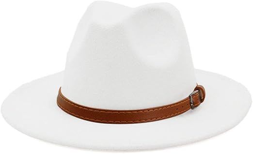 Lisianthus Women's Wide Brim Felt Fedora Retro Panama Hat with Belt Buckle | Amazon (US)