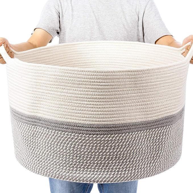 XXL Extra Large Cotton Rope Woven Basket, Throw Blanket Storage Basket with Handles, Decorative C... | Amazon (US)