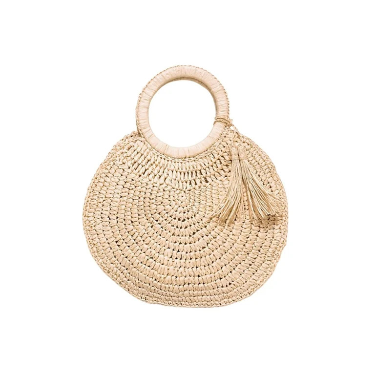 Binpure Women Beach Bag Straw Handbags, Lightweight Round Handle with Tassel | Walmart (US)