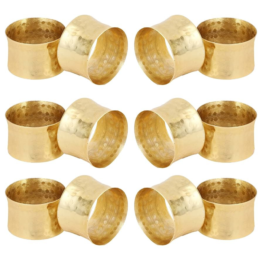 Handmade Round Hammered Golden Napkin Rings Holder for Dinning Table Parties Everyday, Set of 12 | Amazon (US)