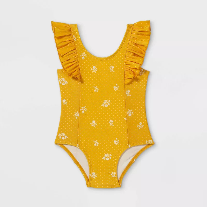 Toddler Girls' Ruffle Sleeve One Piece Swimsuit - Cat & Jack™ Yellow | Target