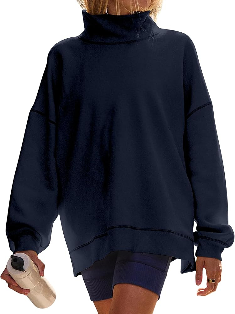 Womens Mock Neck Sweatshirts Oversized Fleece Turtleneck Long Sleeve Loose Fit Drop Shoulder Pull... | Amazon (US)