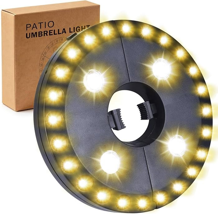 Patio Umbrella Light 3 Brightness Modes Cordless,with 28 Warm White LEDs-4 * AA Battery Operated ... | Amazon (US)