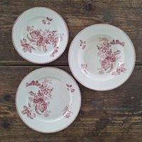 Set Of 3 Mismatched Red Transferware Plates Digoin Sarreguemines Fontange, Ceramic Plates, Ironstone Plate Terre De Fer | Etsy (US)