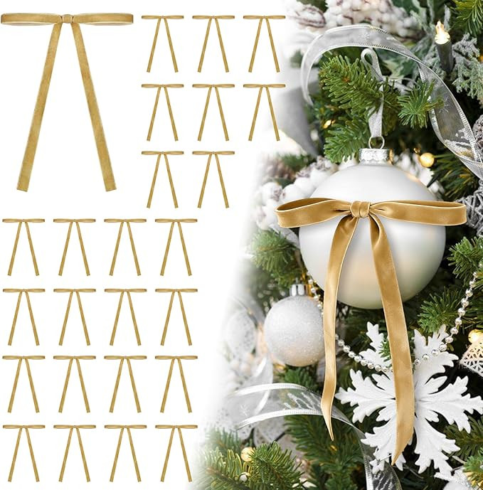 24Pcs Velvet Ribbon 5 x 7 Inch Christmas Ribbon 3/8 Inch Wide Christmas Bows Vintage Velvet Bows ... | Amazon (US)