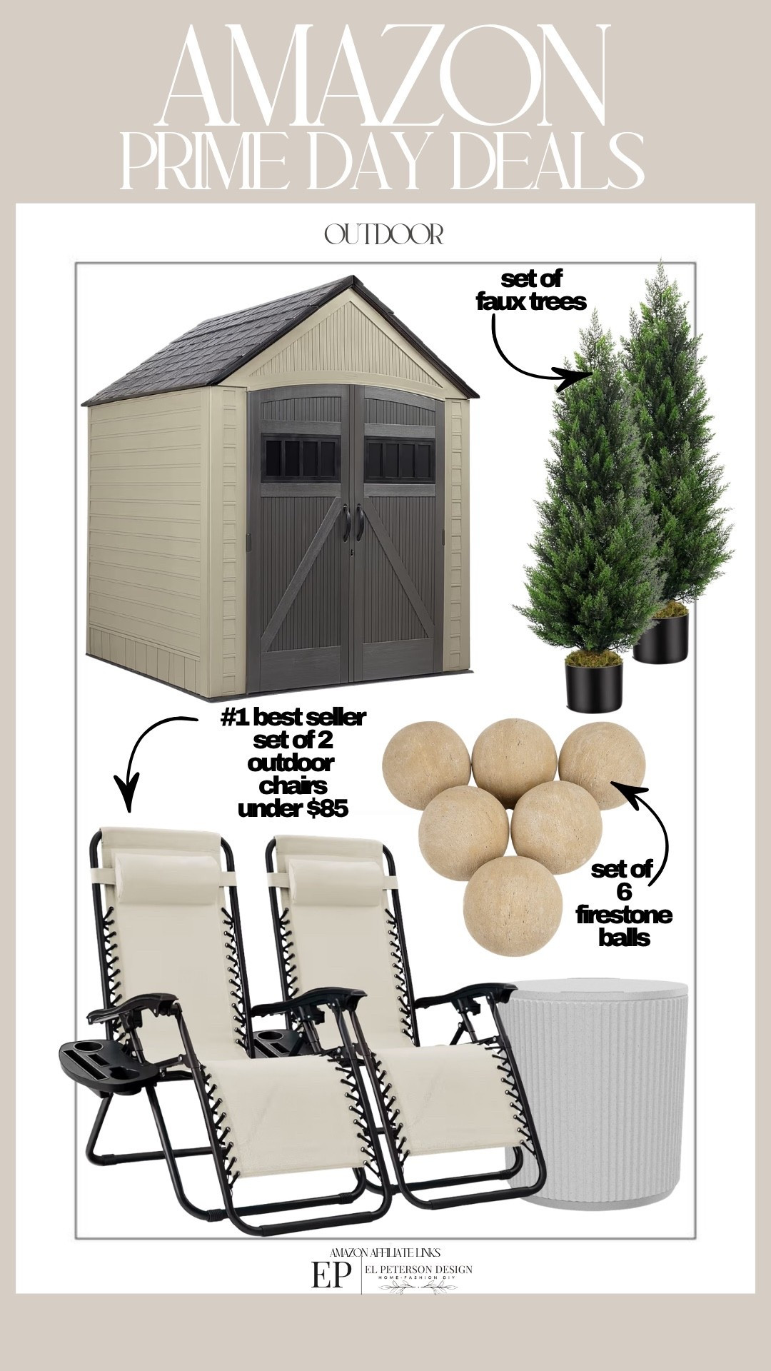 Amazon Prime Day 
Last Day 
Shed
Faux trees
Fire pit balls
Set of 2 outdoor chairs

#LTKHome #LTKSaleAlert