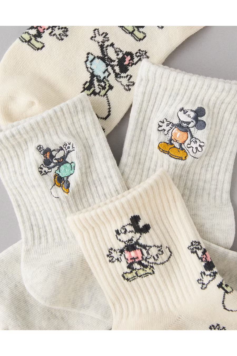 AE Mickey Minnie Mouse Boyfriend Socks 2-Pack Women's Light Heather Gray One Size | American Eagle Outfitters (US & CA)