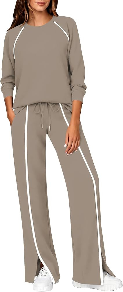 LOMON Lounge Sets for Women 2 Piece Travel Outfits Wide Leg Pant Sets | Amazon (US)