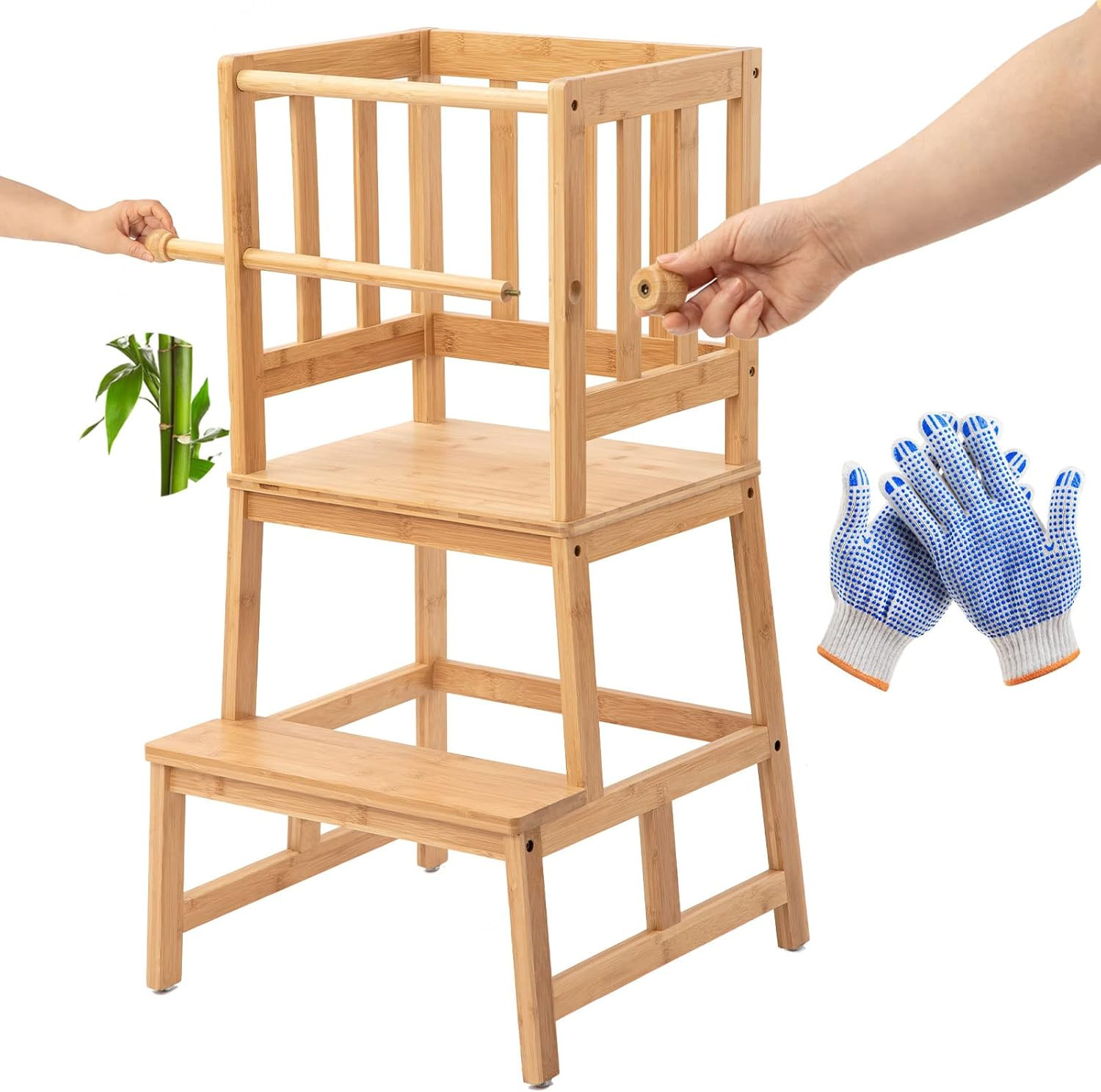 COSYLAND Nursery Kids Kitchen Step Stools with Gloves Removable Anti-Drop Railing Safety Rail, No... | Amazon (US)