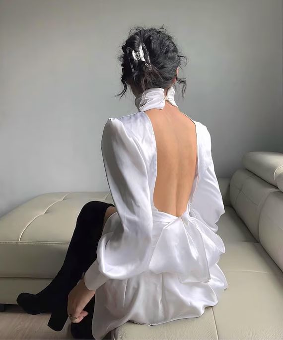 Halter Neck Dress  Silk Dress  Prom Dress  White Dress  | Etsy | Etsy (US)