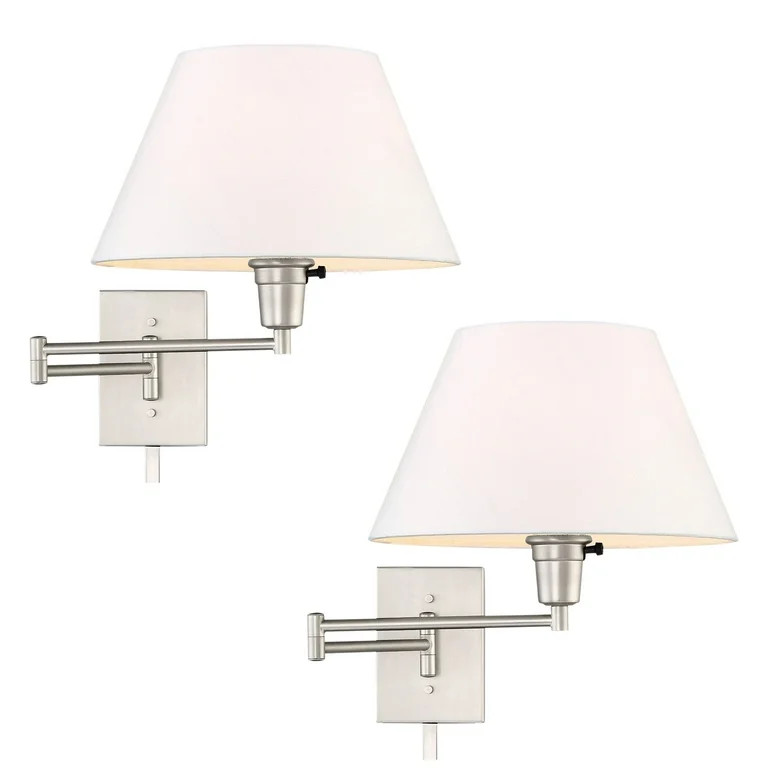 Revel Cambridge 13" Swing Arm Wall Lamp - Plug In/Wall Mount + White Fabric Shade, 150W 3-Way, Sa... | Walmart (US)
