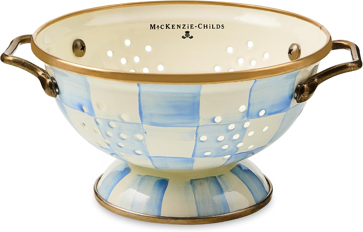 MACKENZIE-CHILDS Enamel Colander, Small, Light-Blue-and-White Sky Check | Amazon (US)