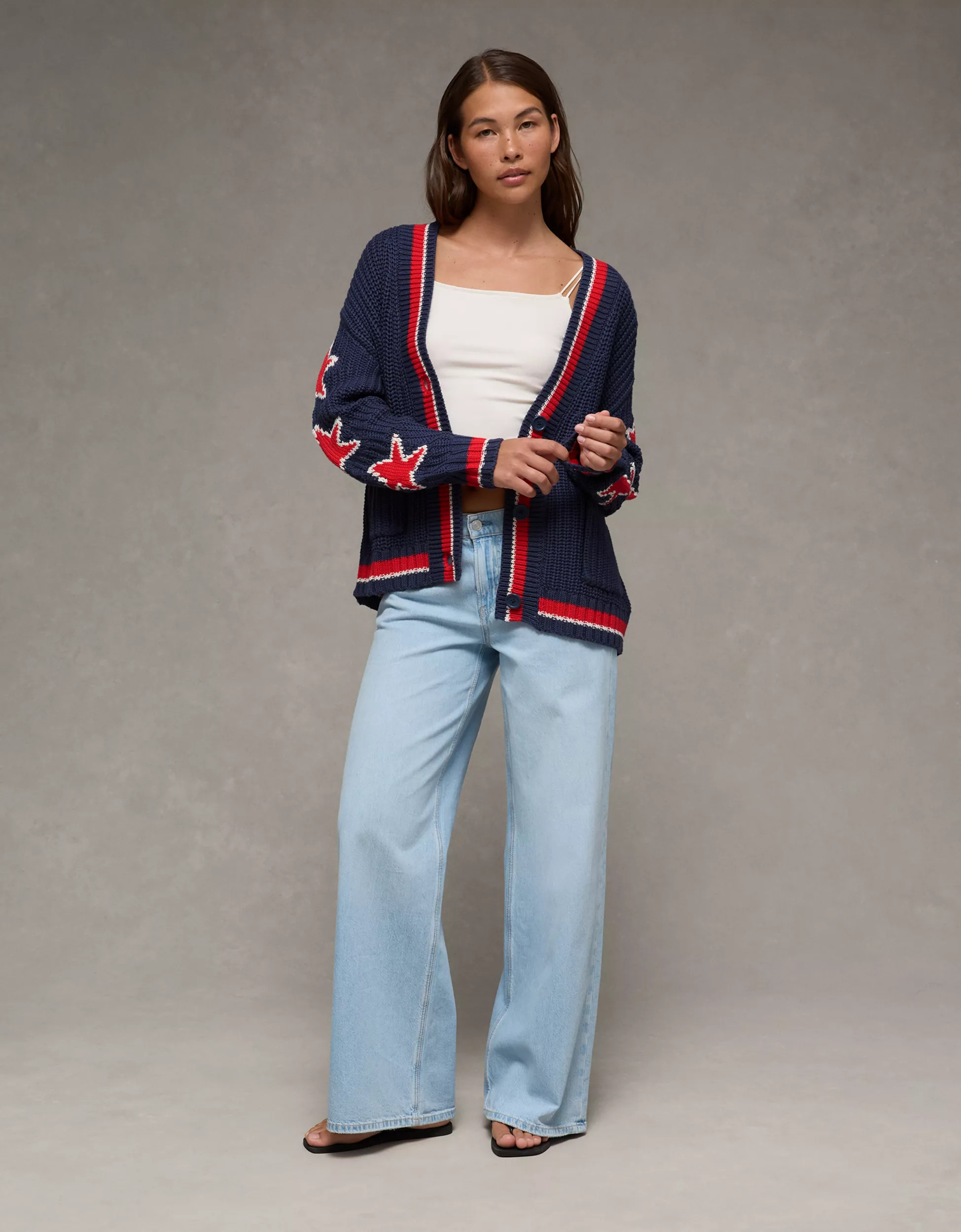 AE Oversized Star Graphic Cardigan Sweater | American Eagle Outfitters (US & CA)