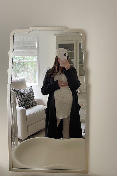 A maternity loungewear look in joggers, longer sweater and this duster cardigan that doubles as a robe. 🖤

#LTKstyletip #LTKbump #LTKSeasonal