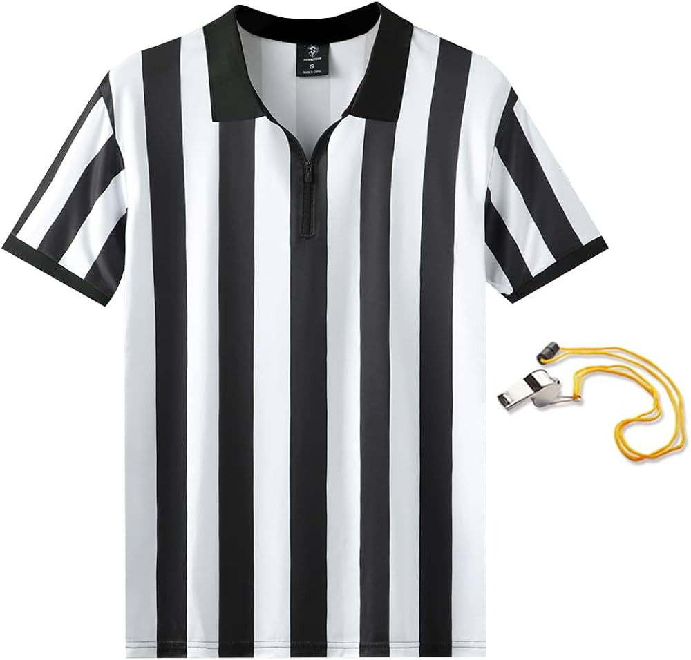 Shinestone Referee Shirt, Referee Costume Shirt for Womens and Mens, Zipper Neck Umpire Jersey fo... | Amazon (US)