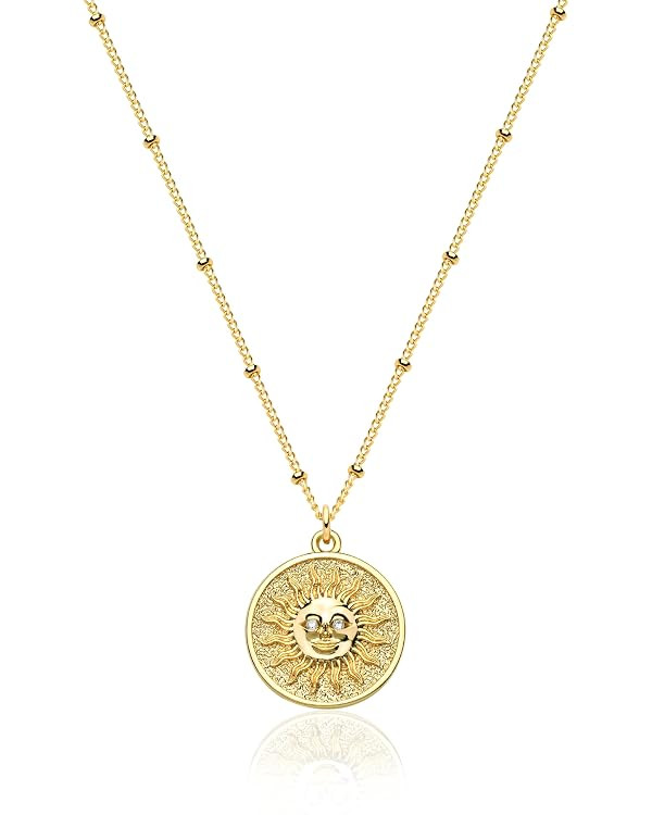 VACRONA Coin Necklace 18k Gold Plated Vintage Textured Medallion Coin Pendant Round Circle Disk D... | Amazon (US)