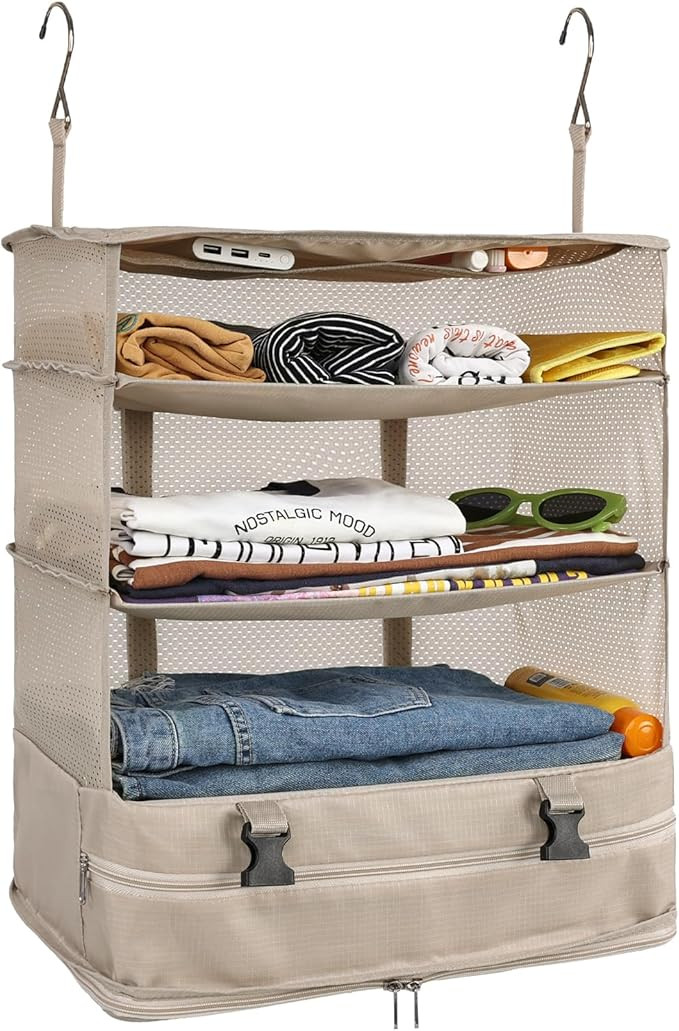 Surblue Hanging Closet Storage Bag Collapsible 3-Shelf Washable Oxford Fabric with 2 Hooks (XL 17... | Amazon (US)