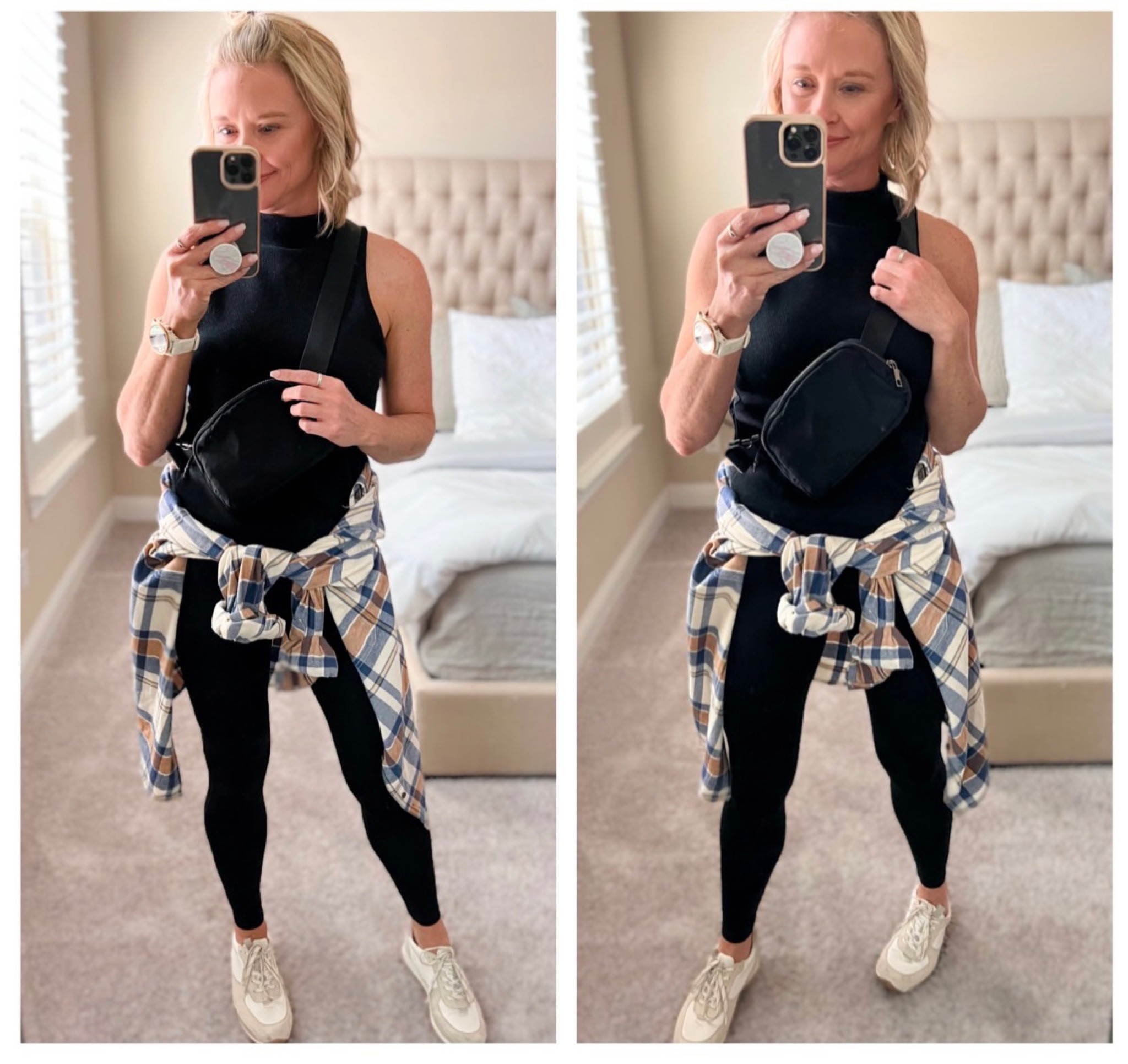 Two staples for every closet: black leggings and a black top (tank, tee, or long sleeve tee- depending on where you are on the menopause spectrum 😂).
Here are some ideas to add for layering over your black base:
- white long sleeve boyfriend cut top
- Sweater
- Flannel
- Sweatshirt
- denim Jacket
- Sweater vest
- Button down corduroy
- Cardigan


#LTKunder50 #LTKSeasonal #LTKstyletip