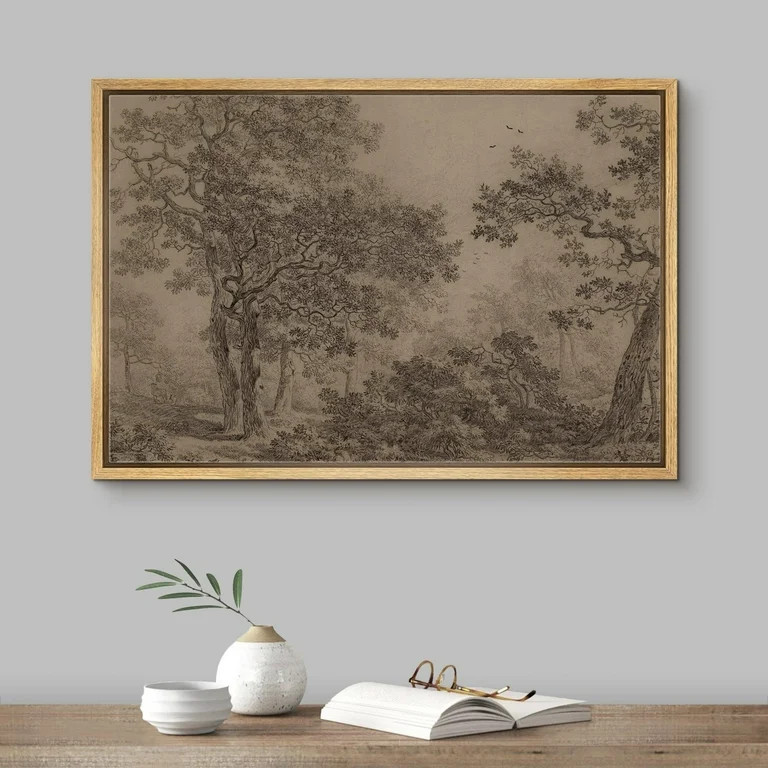 IDEA4WALL Framed Canvas Wall Art Retro Majestic Oak Tree Drawing Detailed Illustrations Black & W... | Walmart (US)