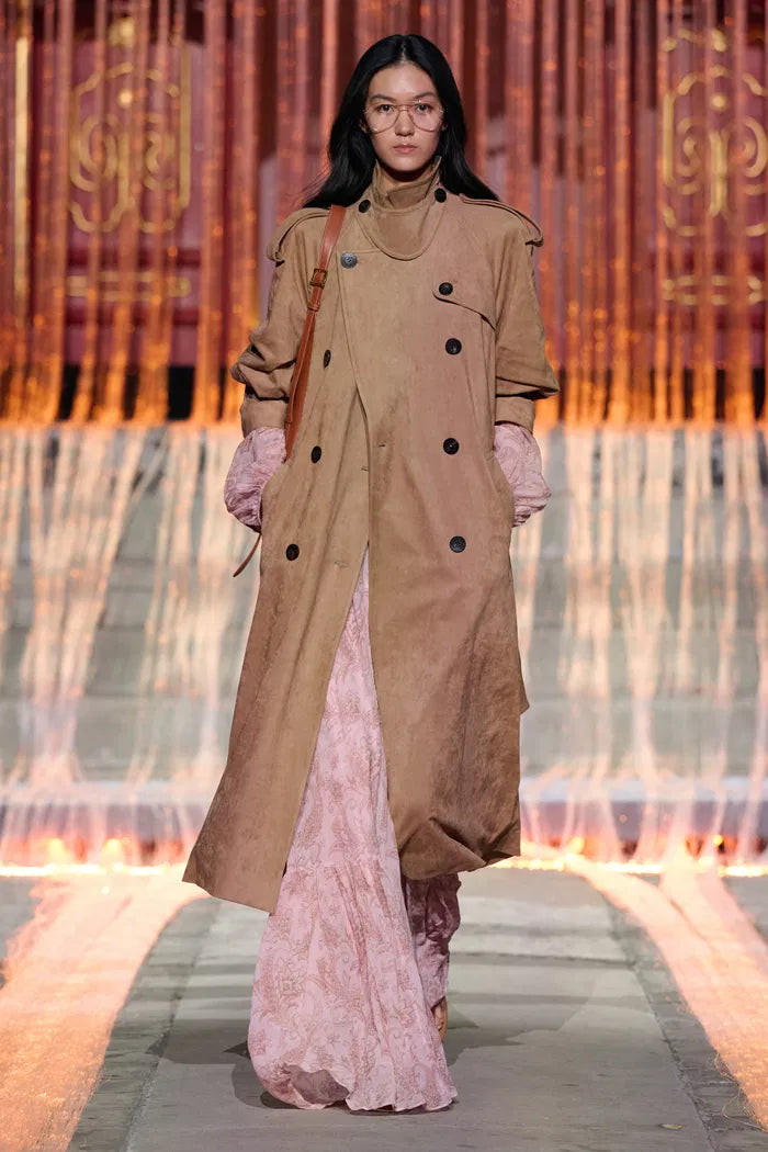 Astrid Detachable Epaulette Trench Coat in Faux Suede | Fabrique