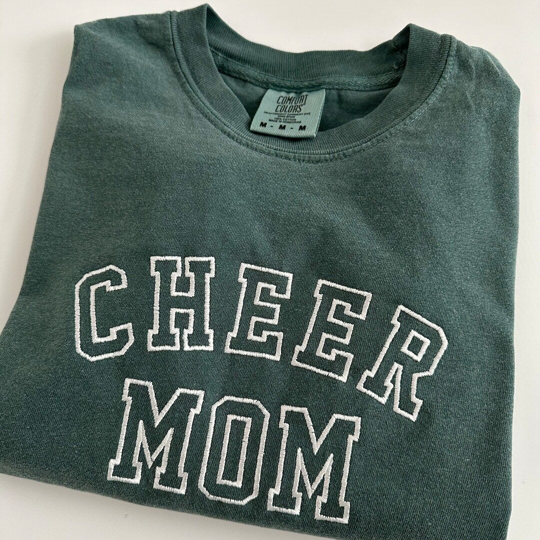 Comfort Colors Cheer Mom Embroidered Shirt Varsity Letter - Etsy | Etsy (US)