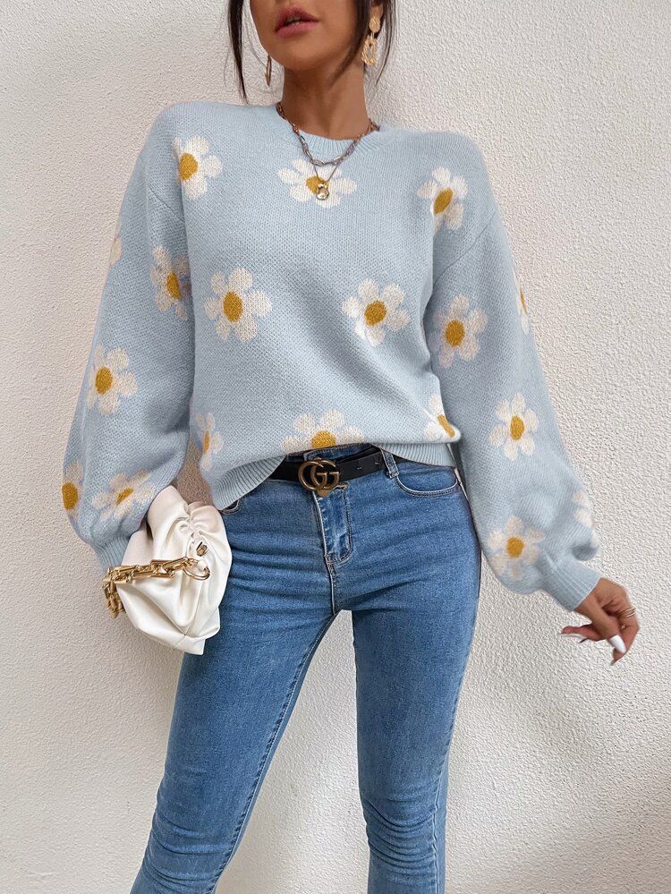 Floral Pattern Drop Shoulder Sweater | SHEIN