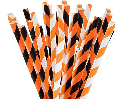 Party On Tap Paper Straws - Orange, White and Black Striped Party Straws - Pack of 100 - Biodegradable and Disposable Pumpkin Party Decorations | Amazon (US)