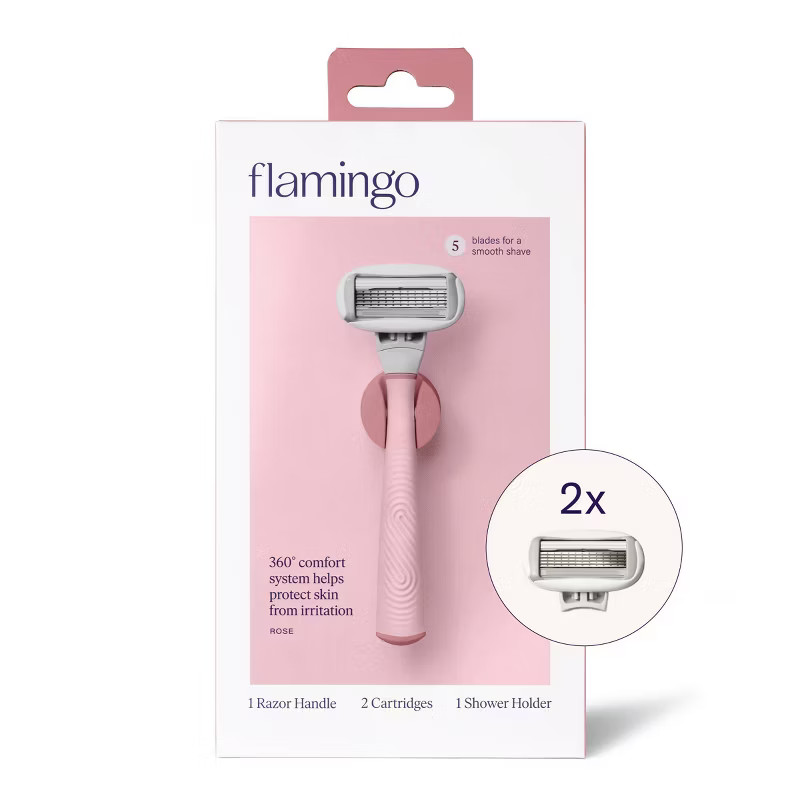 Flamingo 5-Blade Women's Razor - 1 Razor Handle + 2 Razor Blade Refills - Rose | Target
