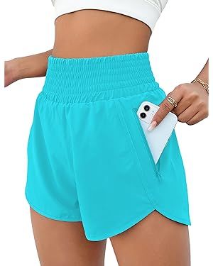 BMJL Women's Athletic Shorts High Waisted Running Shorts Pocket Sporty Shorts Gym Elastic Workout... | Amazon (US)