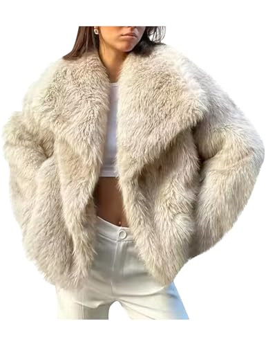 COZYPOIN Womens Faux Fur Jacket Fluffy Fur Coat Cropped Long Sleeve Lapel Button Down Fuzzy Winter Outerwear | Amazon (US)
