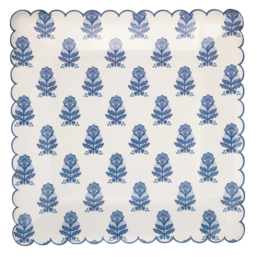 Blue Flower Block Print 10" Plate | My Mind's Eye