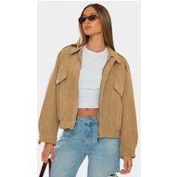Long Sleeve Pocket Detail Bomber Jacket In Tan Suede, Women's Size UK Medium/Large M/L | EGO (UK)