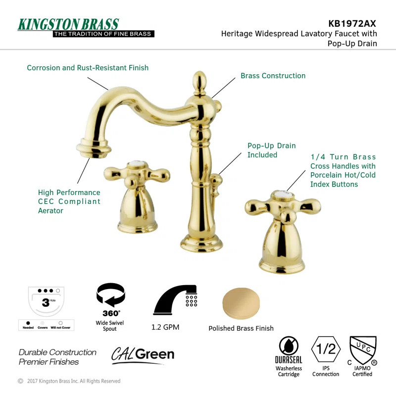 KB1972AX Heritage Widespread Bathroom Faucet with Drain Assembly | Wayfair North America
