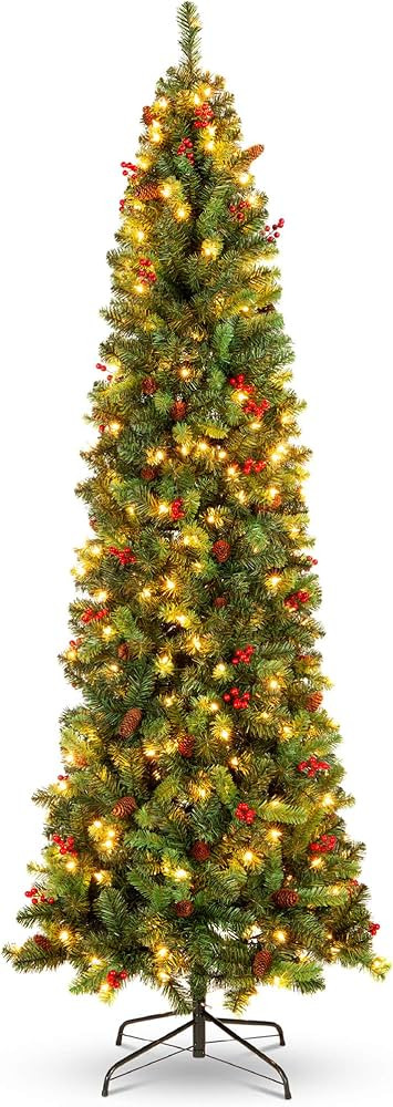 Best Choice Products 7.5ft Pre-Lit Spruce Pencil Christmas Tree Pre-Decorated for Home, Office, P... | Amazon (US)
