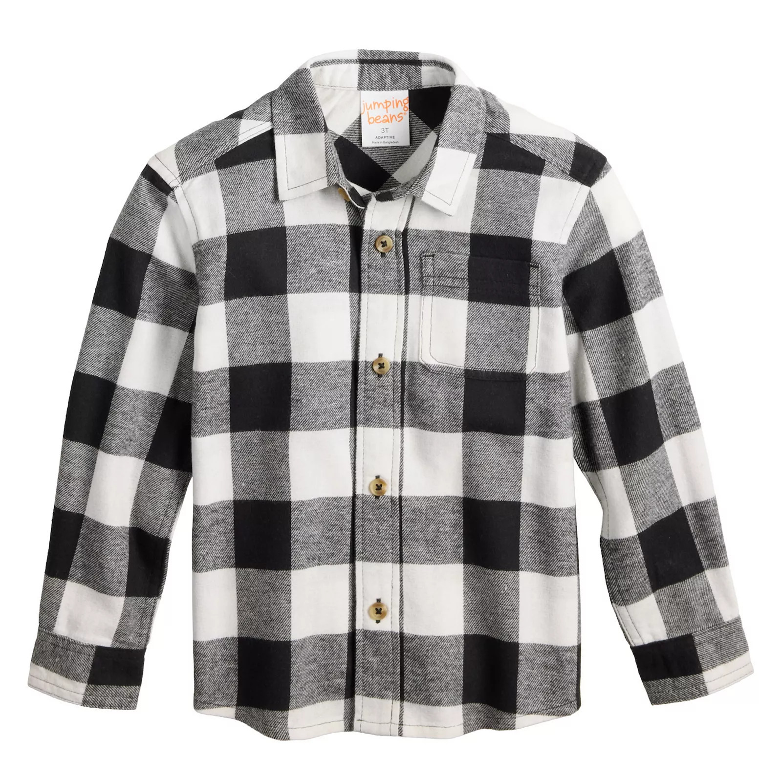 Toddler Boy & Boys 4-12 Jumping Beans® Adaptive Flannel Button Down Shirt, Toddler Boy's, Size: 3T, Ivory Black Buffalo | Kohl's