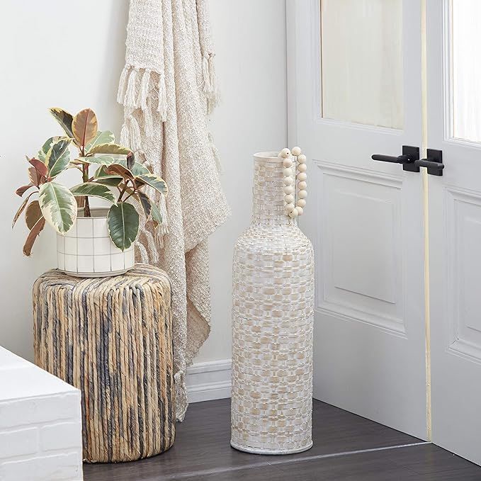 Deco 79 Bamboo Tall Woven Floor Vase, 9" x 9" x 30", White | Amazon (US)