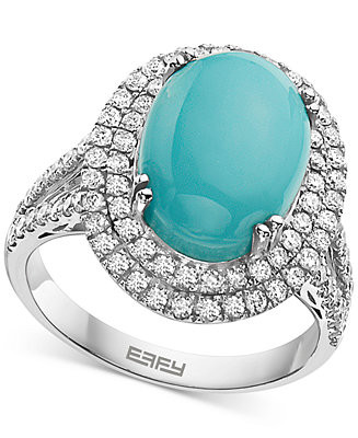 EFFY® Turquoise & Diamond (7/8 ct. t.w.) Halo Ring in 14k White Gold | Macy's