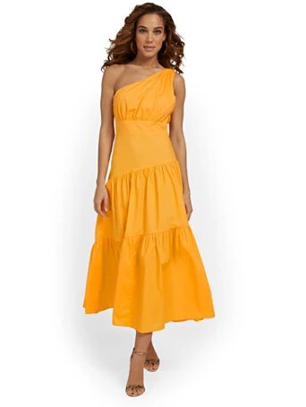 One-Shoulder Poplin Maxi Dress - Lena | New York & Company