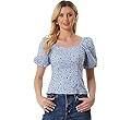 Allegra K Women's Puff Sleeve Square Neck Peasant Floral Blouse Top | Amazon (US)