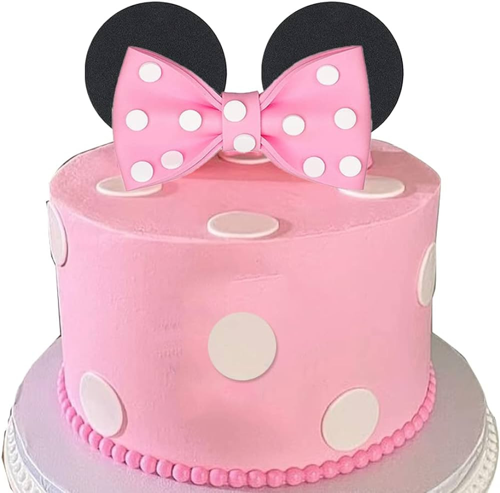 Mouse Cake Topper Pink Bow and Ears Decorations for Baby Girl Birthday (Pink) | Amazon (US)