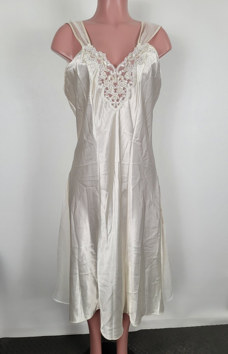 Vintage Sexy Bridal Ivory Long Satin Nightgown Slip Dress Large Sequins Sheer  | eBay | eBay US