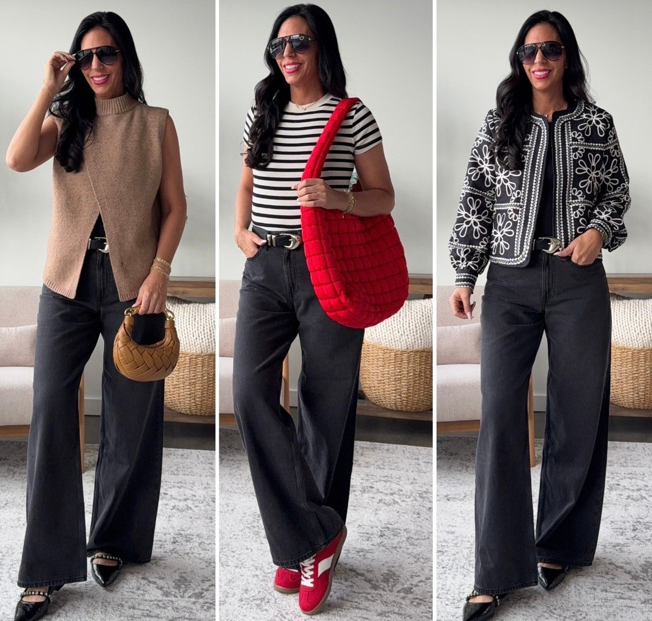 AGolde look for way less at Old Navy. I am wearing a size 2 tall and am 5’10.  They have a slight stretch to them l. 
Sweater- small 
Tee- x-small 
Quilted jacket- small 

#LTKSaleAlert #LTKU #LTKFindsUnder50